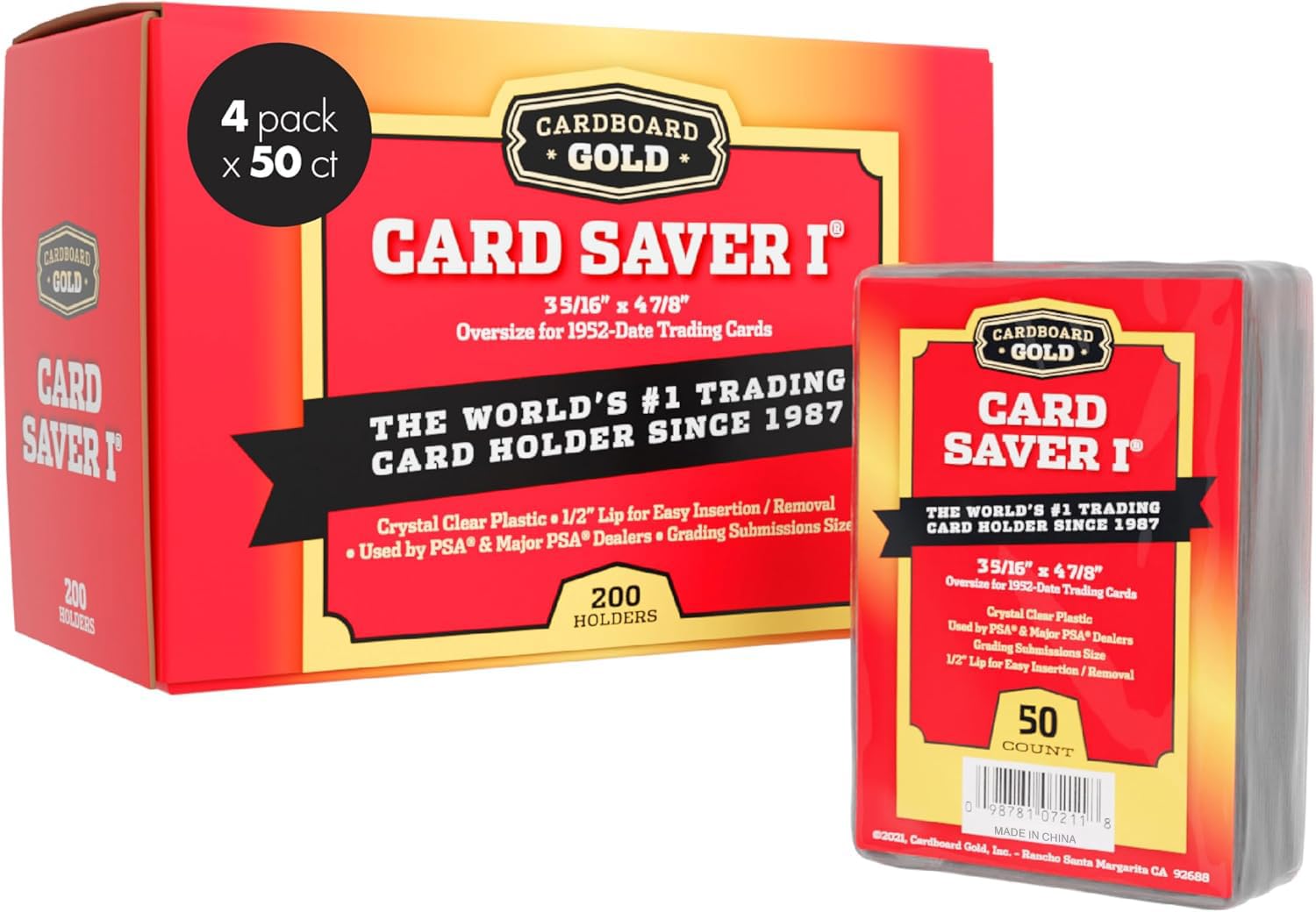 Cardboard Gold Card Saver 1-1000 Count - Semi Rigid Card Holder, Trading Card Protectors - PSA-Approved Cardsaver for Baseball, Trading, Sports Cards - Card Sleeves, Binder, & Storage Box Compatible