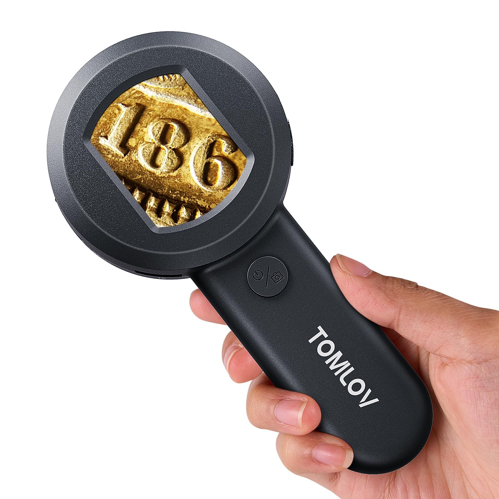 TOMLOV P10 Microscope for Adults Kids, Portable 100X Illuminated Jewelers Loupe, Handheld Coin Magnifier with Light for Collectors, Pocket Trichome Magnifying Glass, Digital Microscope with 2" Screen