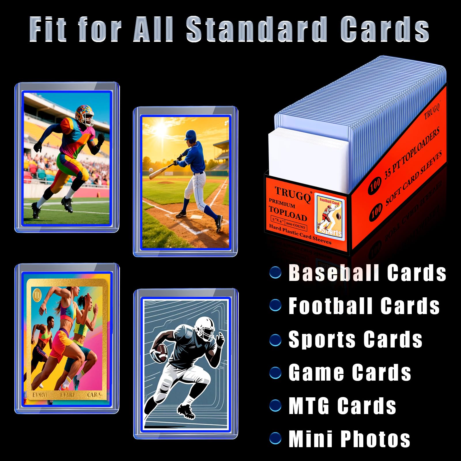 2000 Card Sleeves Top Loads for Cards,3"X4"Baseball Card Protectors,Toploaders Hard Plastic for Trading Game Sports Football Cards(1000 Hard Protectors + 1000 Soft Sleeves)
